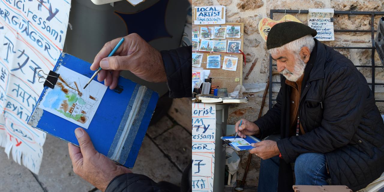 Kaleiçi’nin sokak ressamı yaz kış demiyor